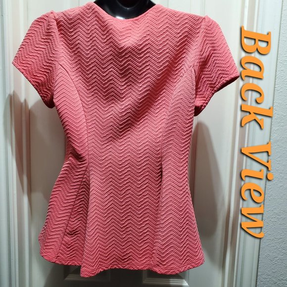 FOREVER 21+ Salmon Top Peplum Flared Square Neck Short-Sleeve Blouse, Size 1X - Picture 4 of 8